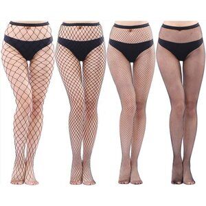 Women's 4-Pack Black Fishnet Tights with Different Patterns Stylish and Comfort